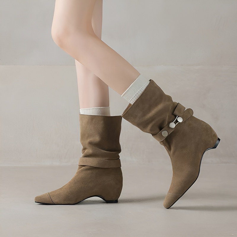 くしゅくしゅ ベルトデザイン スエードミドルブーツ