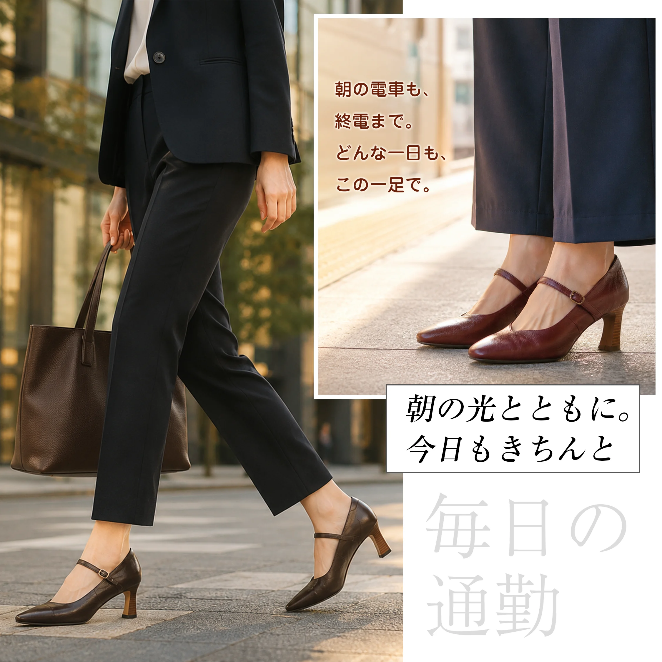 通勤におすすめのレディースメリージェーンパンプス 本革で歩きやすく仕事用にも合わせやすい上品デザイン