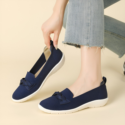 リボンモチーフ ニットウェッジローファー