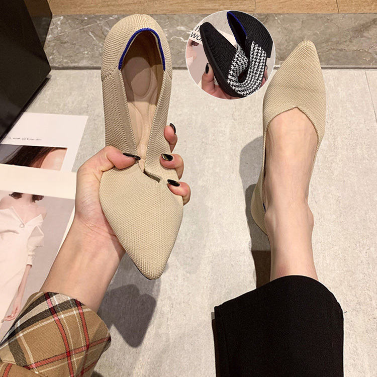 KENPOGEN ポインテッドトゥニットパンプス Vカット フラットシューズ 屈曲性抜群 歩きやすい 全10色展開 通勤 仕事