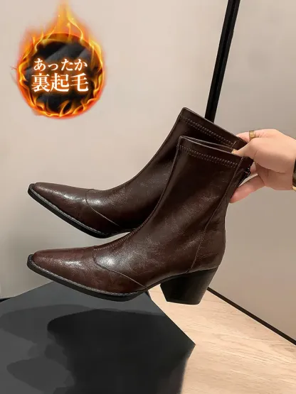 KENPOGEN ストレッチブーツ 羊革 6.5cmUP ポインテッドトゥ バックファスナー付き 伸縮性 柔らかい 美脚 細見え