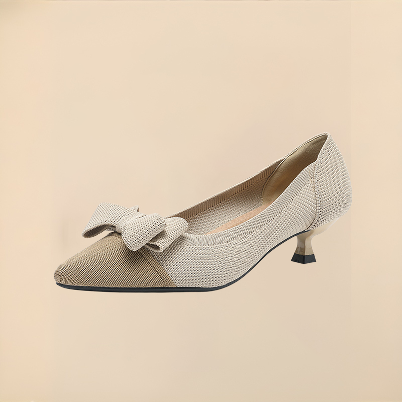 リボン付きニットパンプス