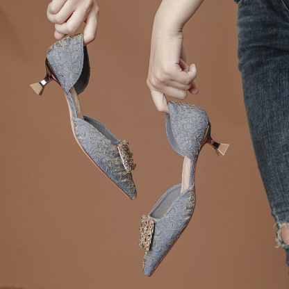 サイドオープン キラキラビジュー ポインテッドトゥパンプス