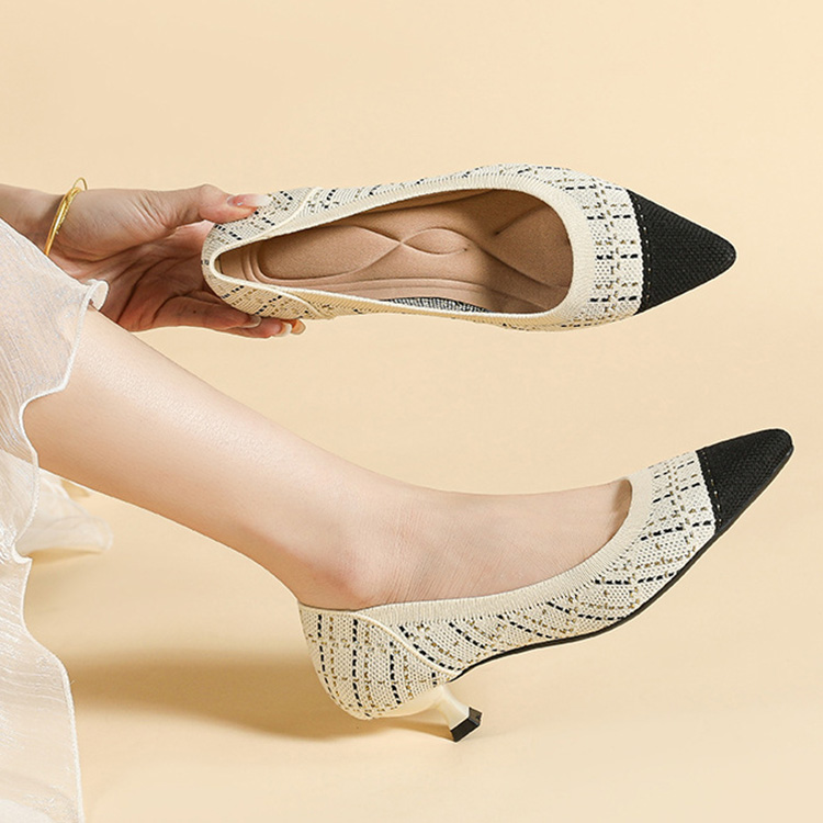 ツイードニット ポインテッドトゥ ブロックヒールパンプス