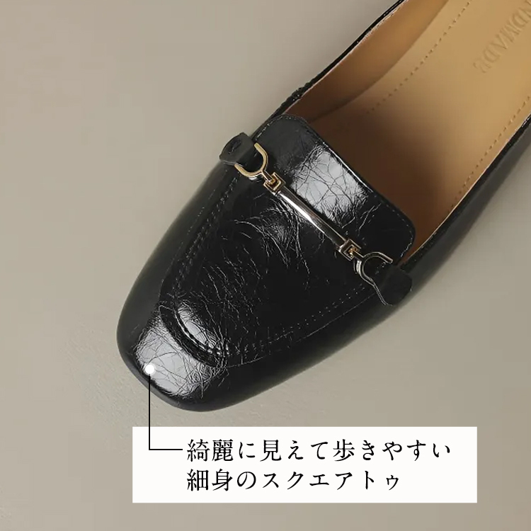 KENPOGEN ビットローファー 牛革 手作り スクエアトゥ 3.5cmチャンキーヒール 疲れにくい 通勤