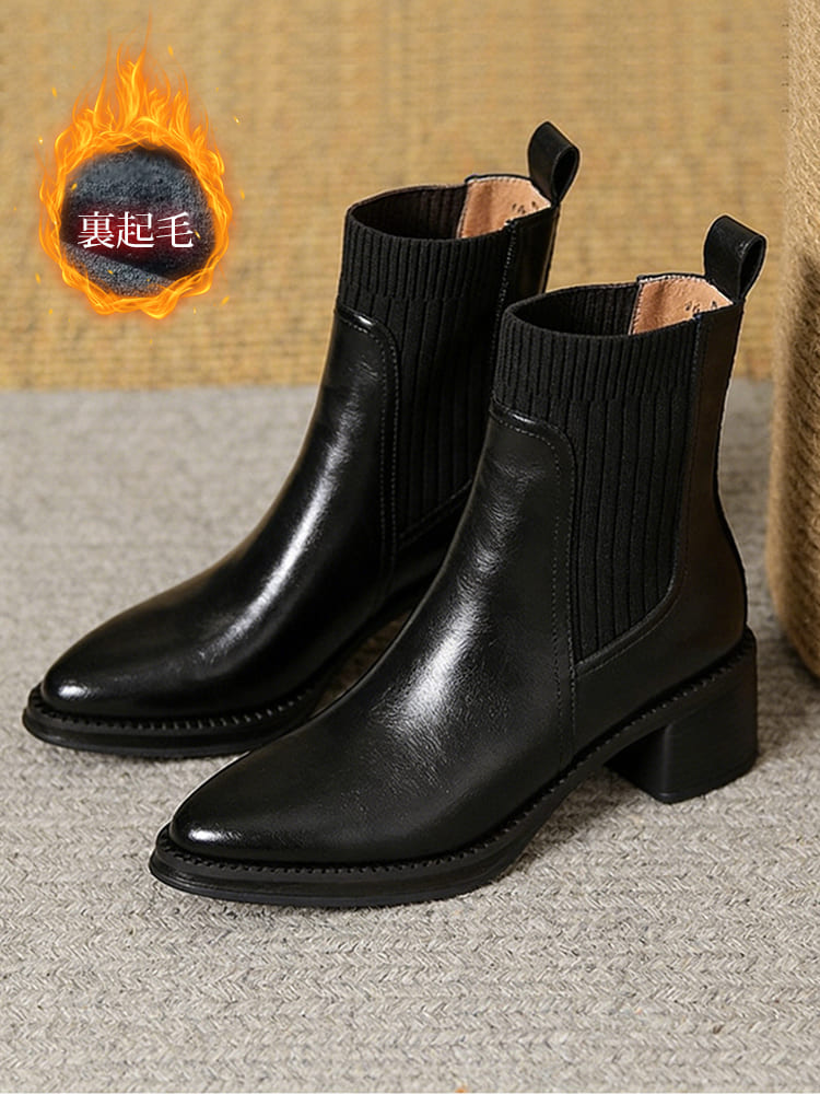 暖かい裏起毛仕様のブラウン本革ブーツ