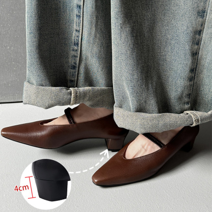 ブロックヒール Vカットメリージェーン