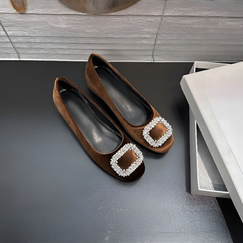 ビジューバックル 5cm美脚スエード調パンプス