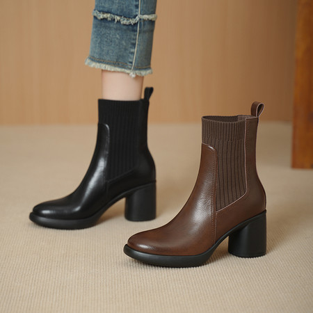 厚底チャンキーヒール サイドゴアブーツ