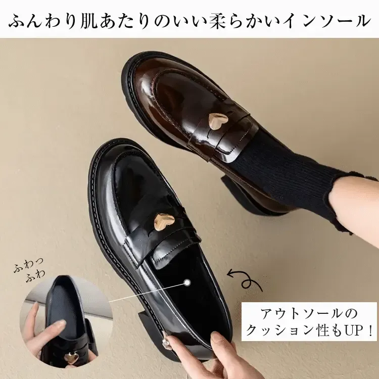 KENPOGEN コインローファー 牛革 手作り ハート飾り 5.5cmUP 歩きやすい きれいめ