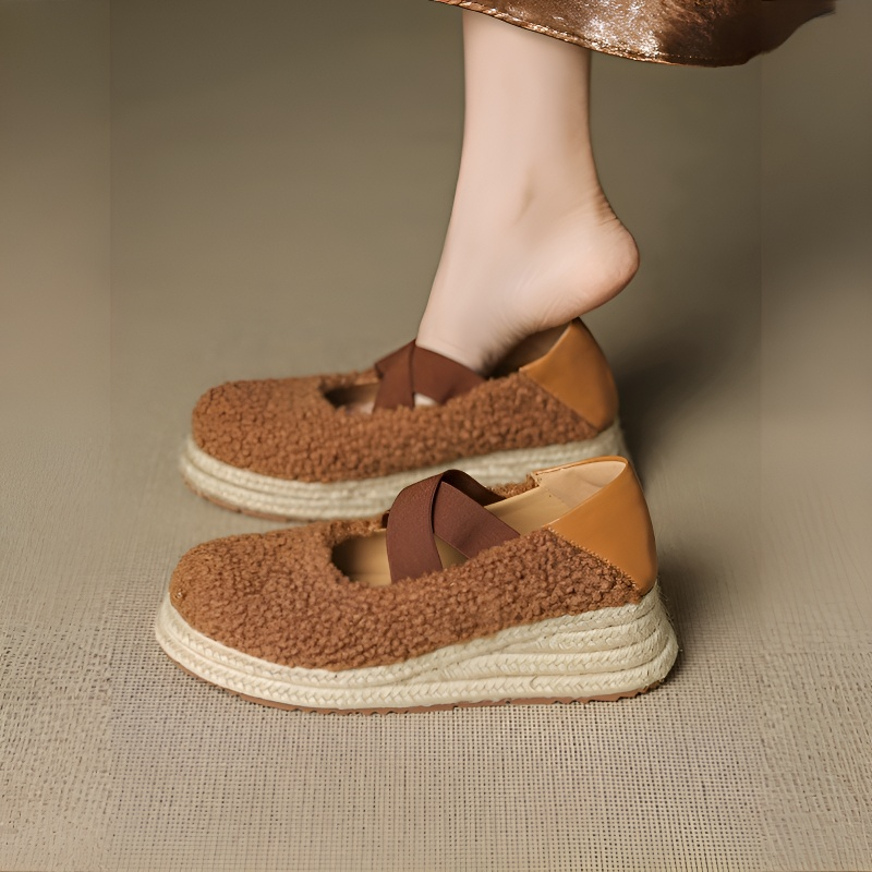 ボア風ストラップ付き 厚底美脚エスパドリーユ