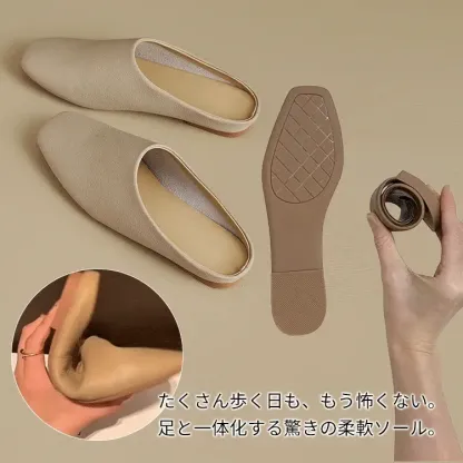 KENPOGEN スクエアトゥバブーシュ フラットシューズ 1cmヒール 柔らかい 歩きやすい 疲れにくい カジュアル お出かけ