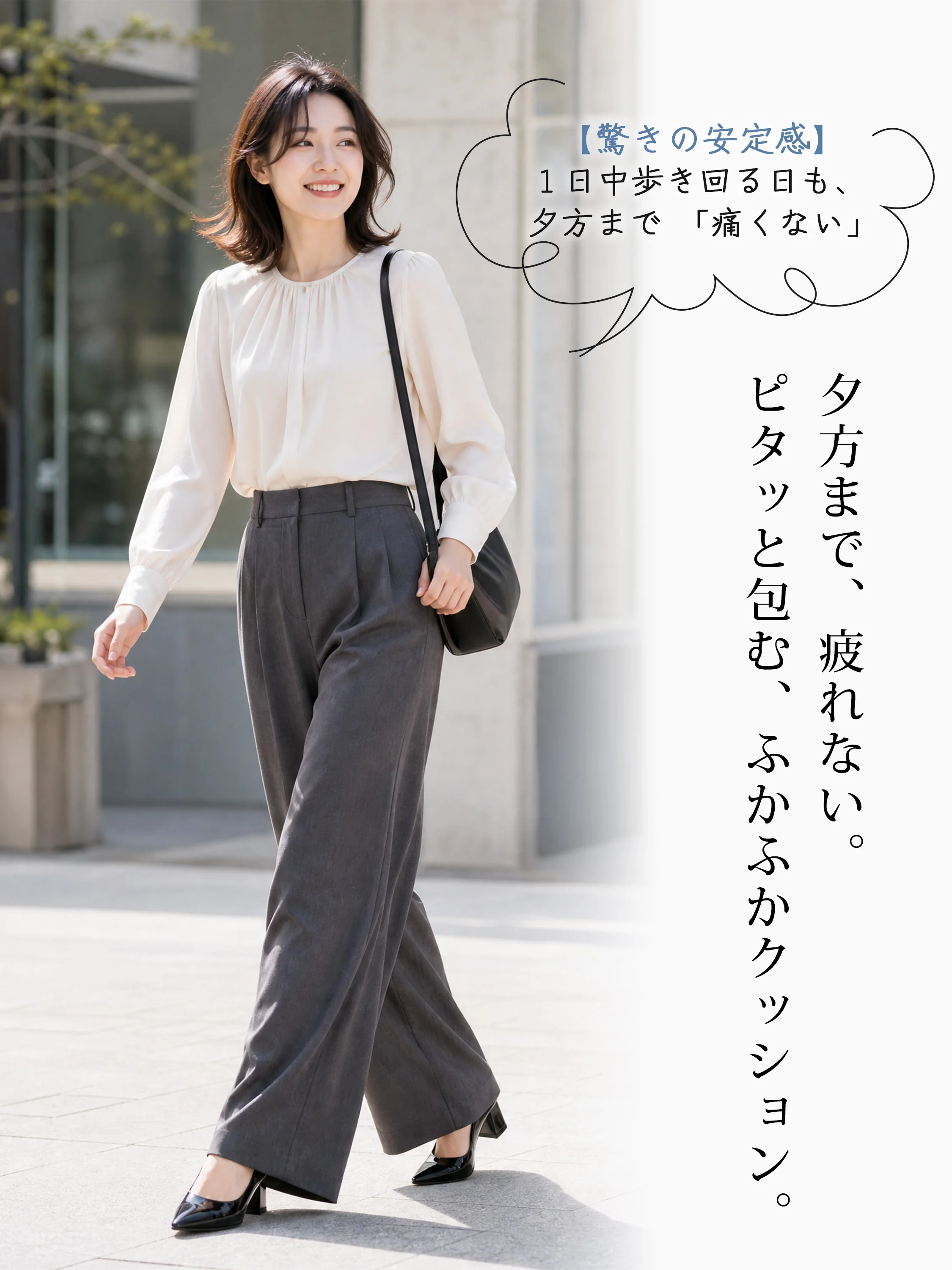 KENPOGEN 2026秋新作 晴雨兼用エナメルパンプス レディース 5cm太ヒール｜夕方まで疲れにくいふかふかクッションの浅口パンプス着用