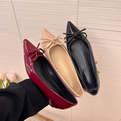 リボン付き5cm美脚ポインテッドパンプス