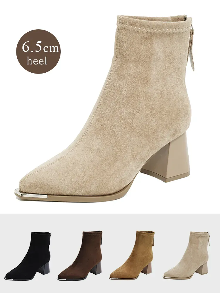 バックジップ スエード調美脚ブーツ