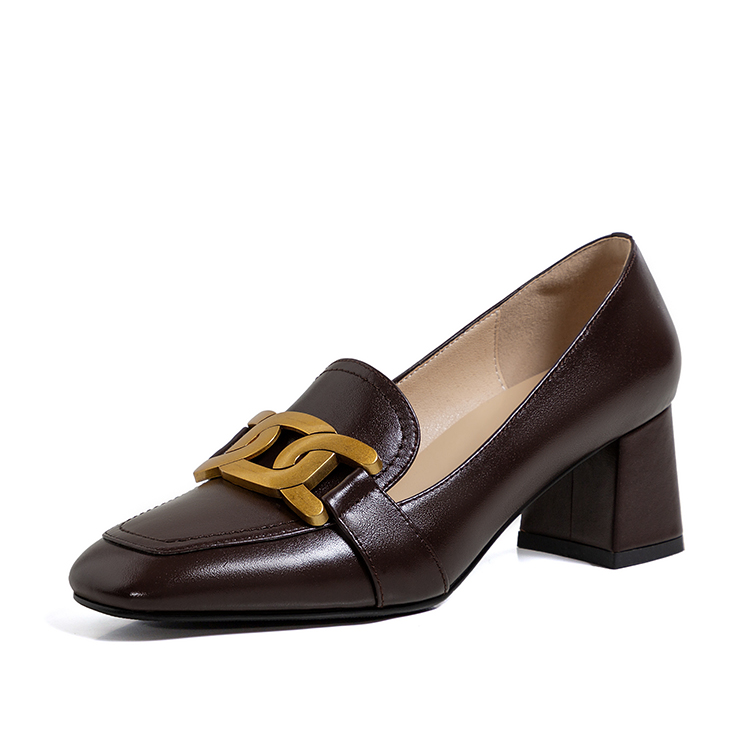 ダークブラウン本革スクエアトゥローファー