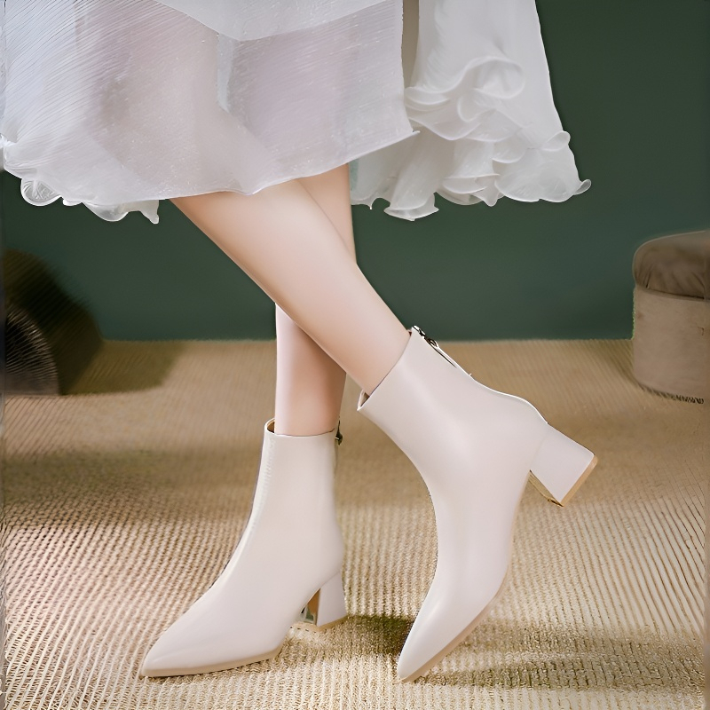 暖か裏起毛 ポインテッドトゥショートブーツ