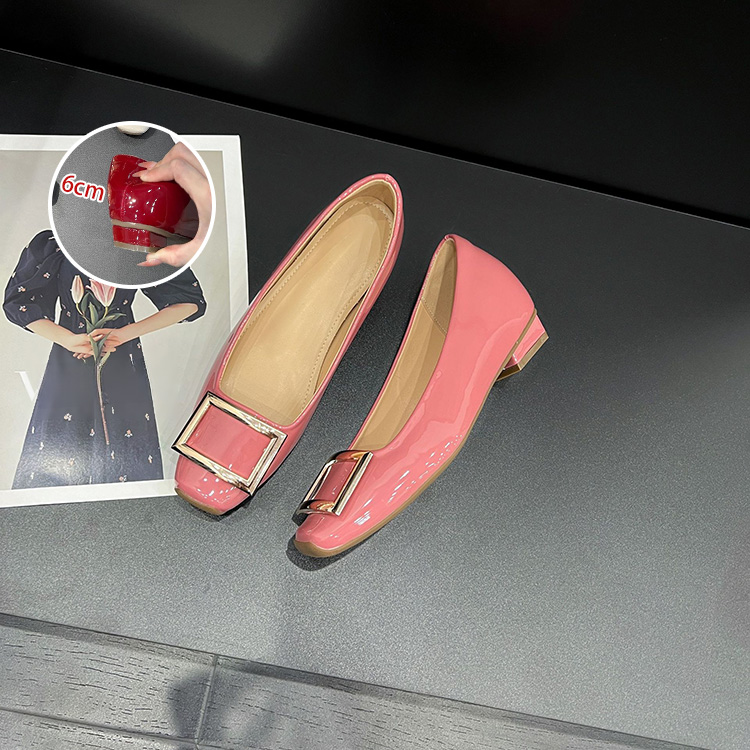 スクエアトゥ ビッグバックル 美脚パンプス