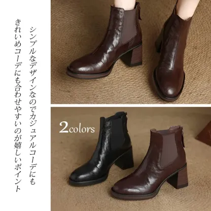 KENPOGEN ショートブーツ 羊革 7.5cmチャンキーヒール バッグファスナー 歩きやすい 履きやすい 通勤 お出かけ