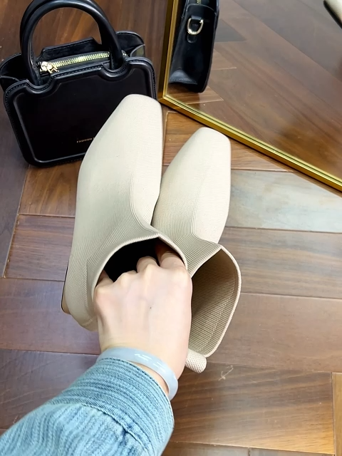 KENPOGEN ショートブーツ ニット素材 3.5cmUP ストレッチ チャンキーヒール 歩きやすい 仕事用