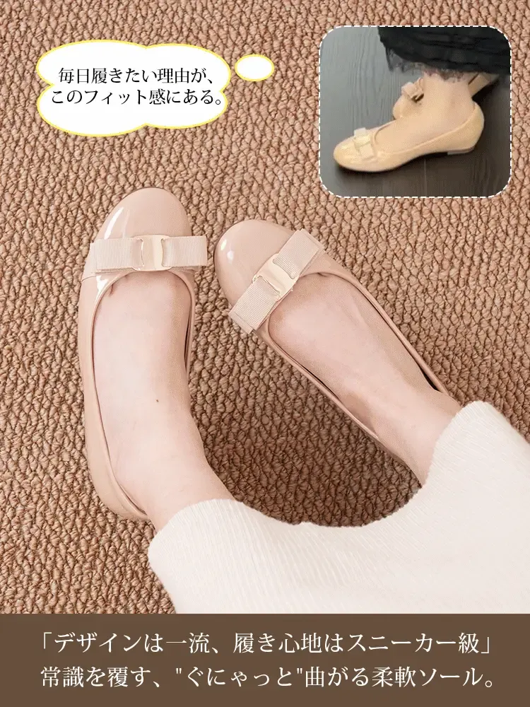 KENPOGEN インヒールパンプス リボンパンプス 5cmUP エナメル ラウンドトゥ 履きやすい かわいい