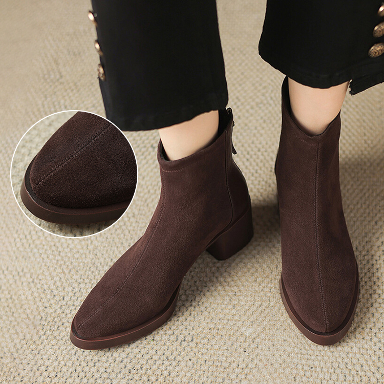 バックジップ スエード調ショートブーツ