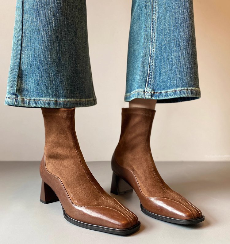 汚れにくい異素材ブーツ ブラックとブラウン 2色展開 通勤・休日両用