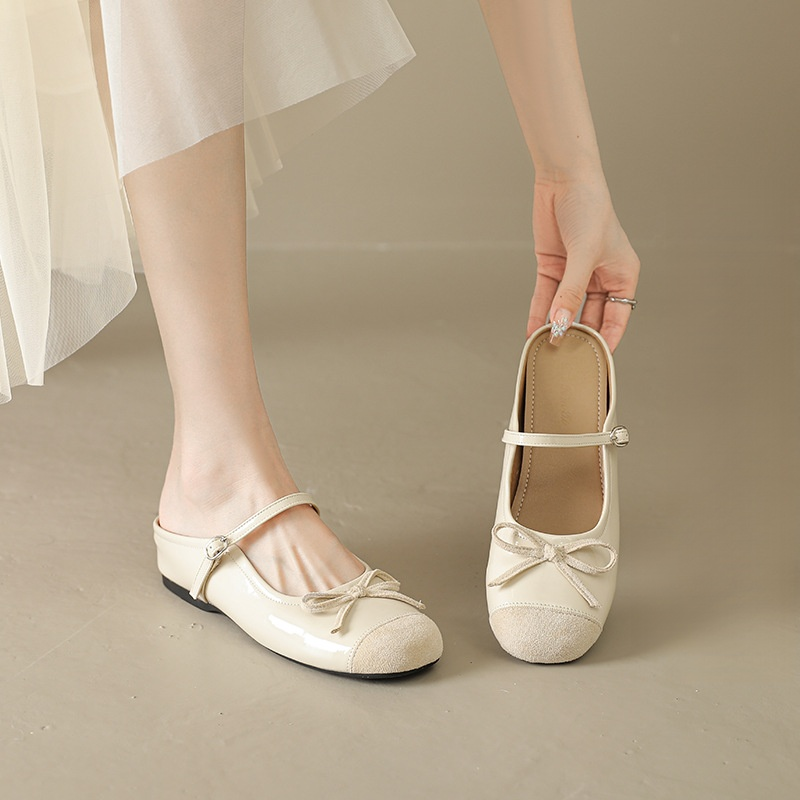 リボン付きシルバー厚底ミュール