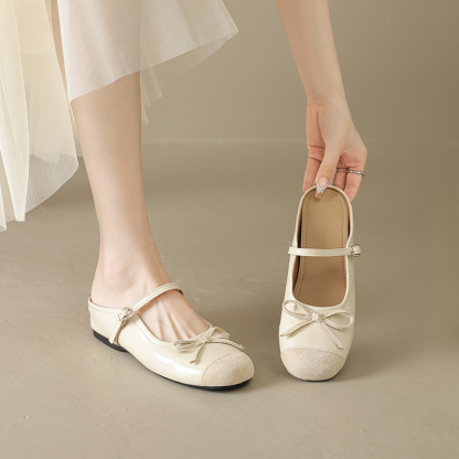 リボン付きシルバー厚底ミュール