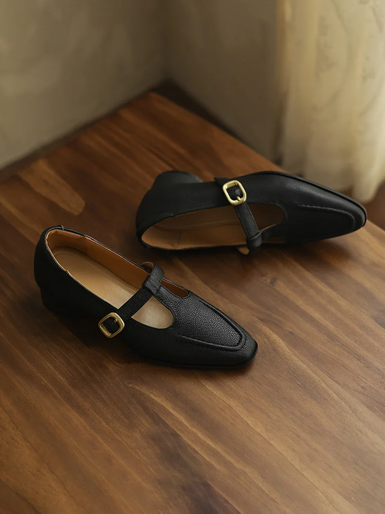 KENPOGEN 羊革 Tストラップシューズ スクエアトゥ 3cmUP  ハンドメイド 疲れにくい