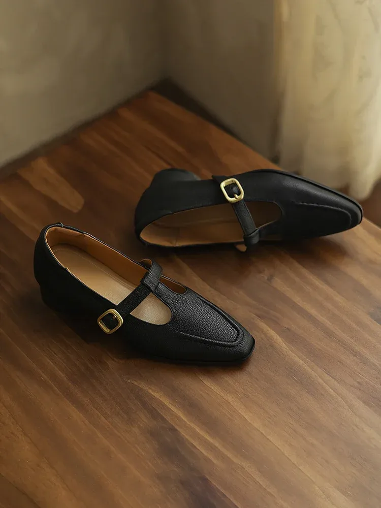 KENPOGEN 羊革 Tストラップシューズ スクエアトゥ 3cmUP  ハンドメイド 疲れにくい