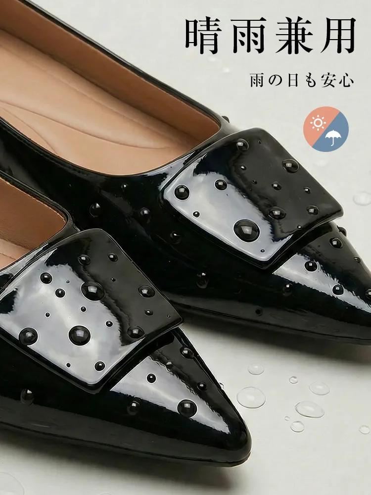 【上品な艶めき】KENPOGEN エナメルパンプス ポインテッドトゥ インヒール 4cmUP 痛くない 走れる 晴雨兼用 通勤 オフィス