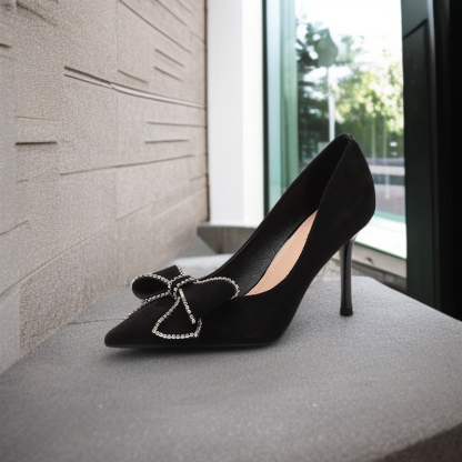 立体リボン スエードハイヒール