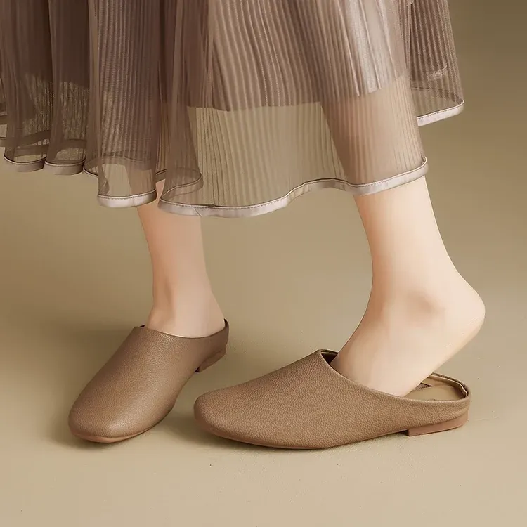 KENPOGEN スクエアトゥバブーシュ フラットシューズ 1cmヒール 柔らかい 歩きやすい 疲れにくい カジュアル お出かけ