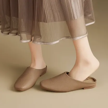 KENPOGEN スクエアトゥバブーシュ フラットシューズ 1cmヒール 柔らかい 歩きやすい 疲れにくい カジュアル お出かけ