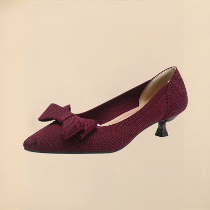 KENPOGEN ニットパンプス リボン付きパンプス 4cmUP ポインテッドトゥ