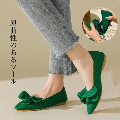 KENPOGEN ご自宅で洗える！エアリーフリル・バレエシューズ ポインテッドトゥ 洗える 歩きやすい 走れる 通勤