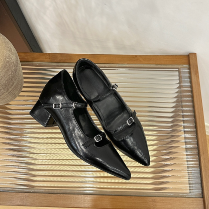 ダブルストラップ・7cmチャンキーヒールパンプス