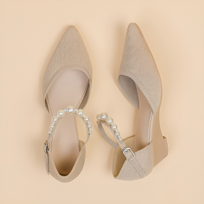 パールストラップ ウェッジソールニットパンプス