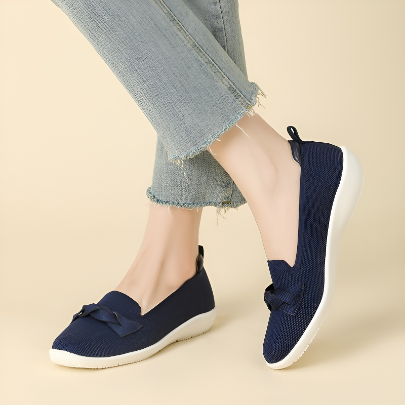 リボンモチーフ ニットウェッジローファー