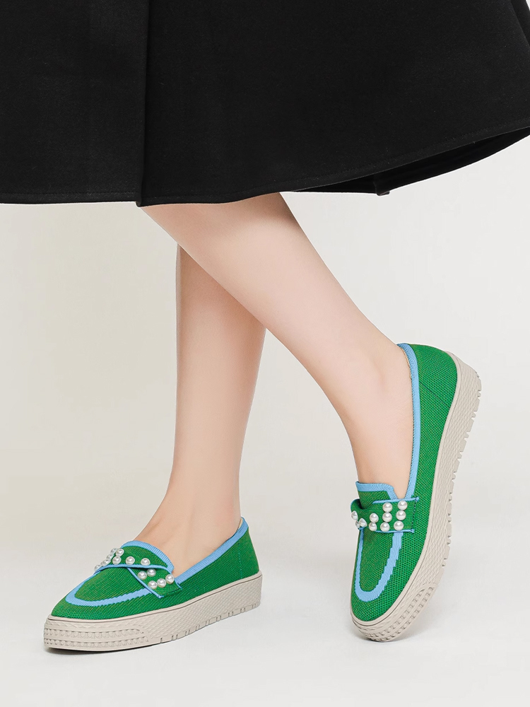 パール付き厚底ニットローファー