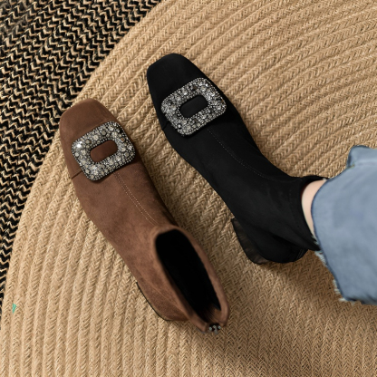 スクエアビジュー スエード調 裏起毛ショートブーツ