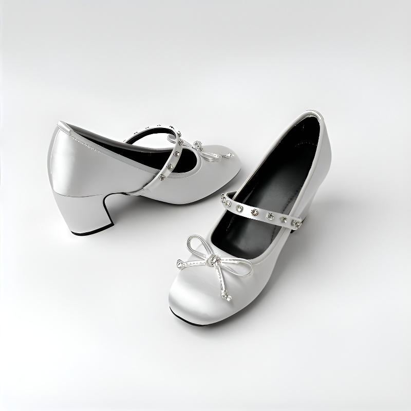 KENPOGEN メリージェーン パンプス リボンモチーフ チャンキーヒール 9cmUP 美脚効果 柔らかい