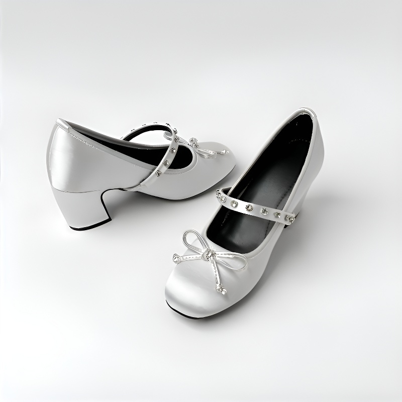 KENPOGEN メリージェーン パンプス リボンモチーフ チャンキーヒール 9cmUP 美脚効果 柔らかい