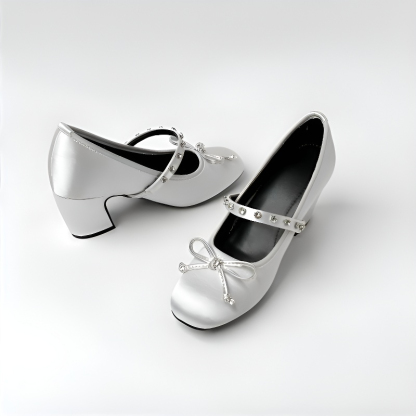 KENPOGEN メリージェーン パンプス リボンモチーフ チャンキーヒール 9cmUP 美脚効果 柔らかい