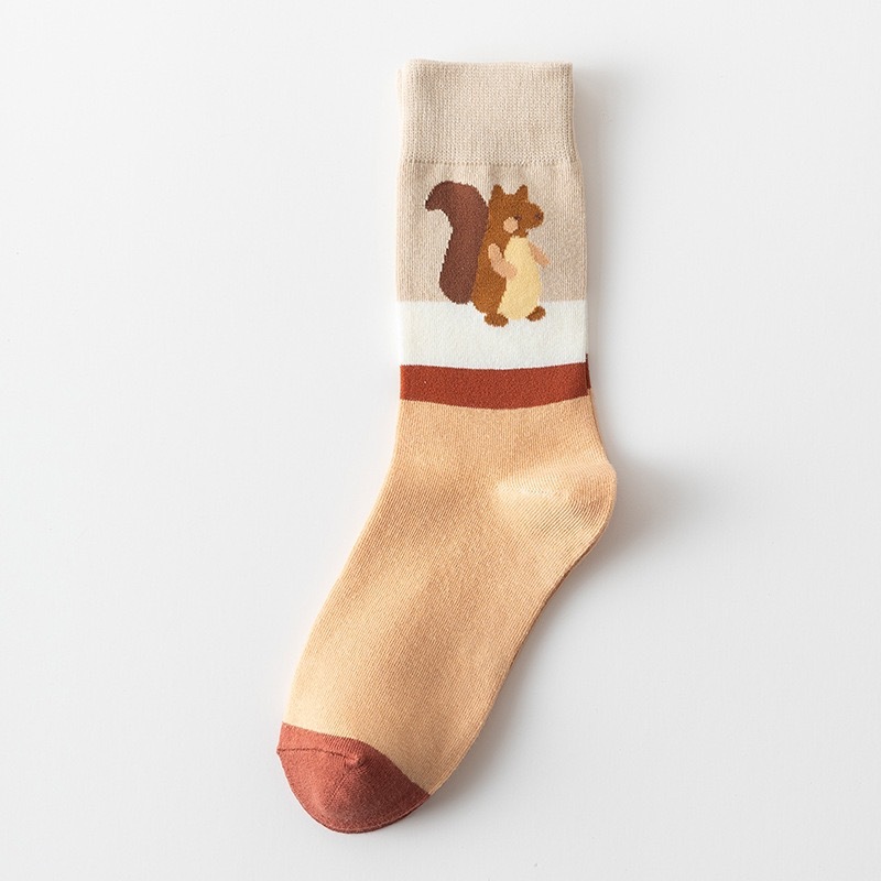 JL-KEN万圣节袜子南瓜松鼠卡通风中筒袜