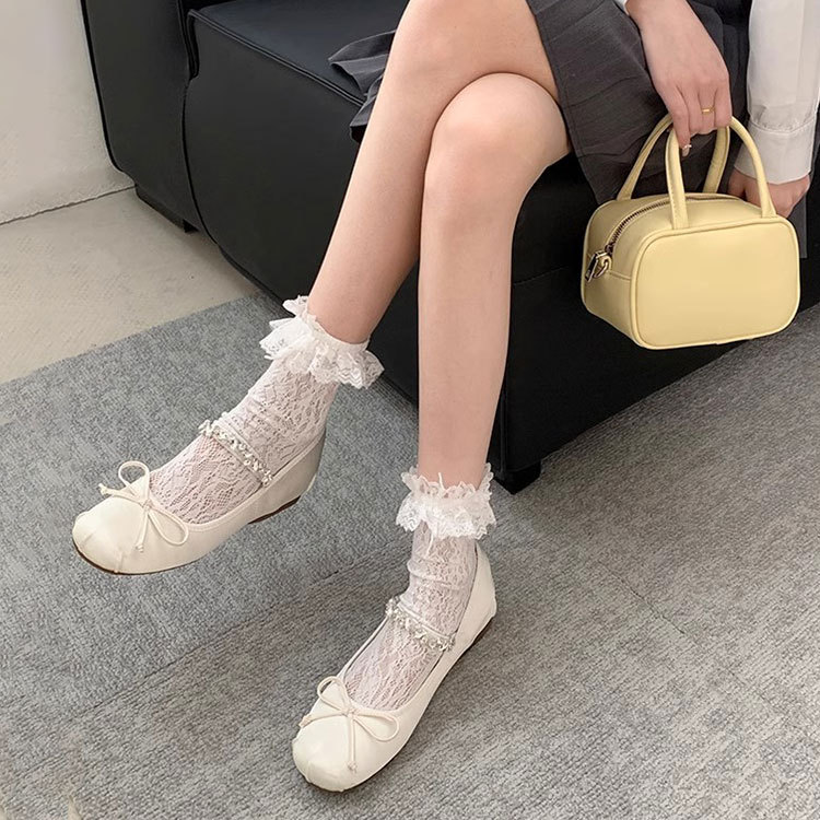 インヒール バレエシューズ レディース 羊革 4cm ヒール サテン　ホワイト