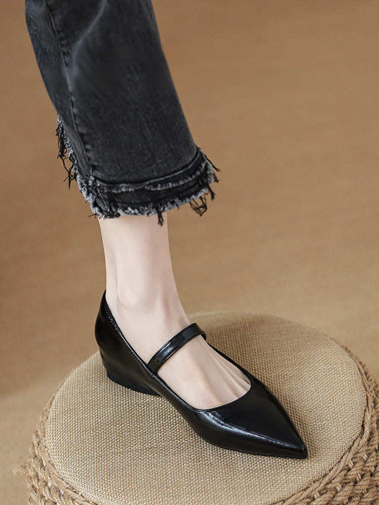 KENPOGEN ストラップパンプス インヒールパンプス ポインテッドトゥ 5cmUP パール飾り 歩きやすい