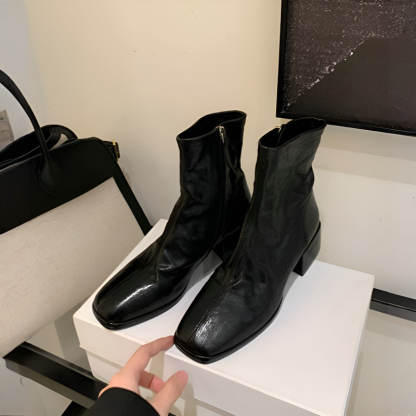 スクエアトゥ 本革ショートブーツ