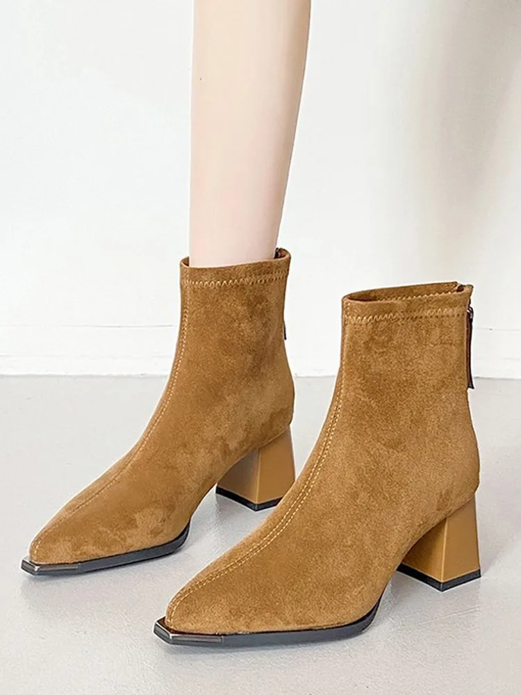 バックジップ スエード調美脚ブーツ